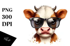 Enigmatic Baby Cow with Sunglasses PNG Product Image 1