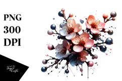 Glossy Cherry Blossom with Metallic Insertions PNG Product Image 1