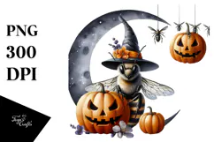Bee Dressed for Halloween on Half Moon, Watercolor PNG Product Image 1