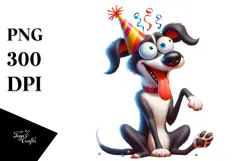 Goofy Dog with Party Hat, Transparent PNG Product Image 1