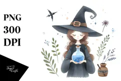 Whimsical Witch Watercolor PNG Product Image 1
