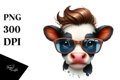 Cute Baby Cow with Cool Hair, Transparent PNG Product Image 1