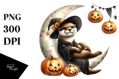 Otter Dressed for Halloween on Moon, PNG Product Image 1