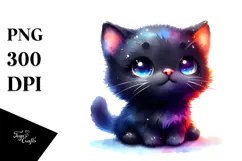 Cute Baby Black Cat Drawing, PNG Product Image 1
