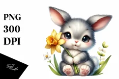 Easter Grey Bunny Spring Flower, Clipart |T-shirt, Mug PNG Product Image 8