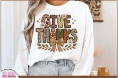 Give Thanks Boho faux embroidery png, Thanksgiving Fall png Product Image 2