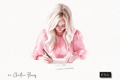 Watercolor Woman Writing a Letter | Letter Clipart Product Image 1