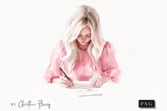Watercolor Woman Writing a Letter | Letter Clipart Product Image 1