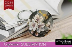White Flowers Keychain PNG - Floral Keychain Sublimation Product Image 1