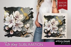 White Flowers Tote Bag - Floral Tote Bag PNG Sublimation Product Image 1