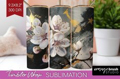 White Flowers Tumbler Wrap - Floral Tumbler PNG Sublimation Product Image 1