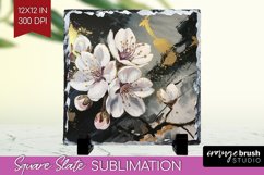 White Flowers Slate PNG - Floral Square Slate Sublimation Product Image 1