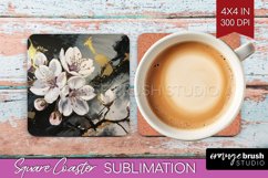 White Flowers Square Coaster - Floral Coaster PNG Product Image 1