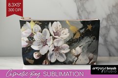 White Flowers Cosmetic Bag - Floral Makeup Bag PNG Product Image 1