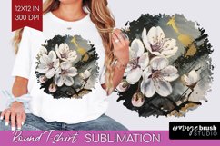 White Flowers Round Tshirt Background - Floral PNG Product Image 1