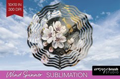 White Flowers Wind Spinner Sublimation PNG - Floral Round Product Image 1