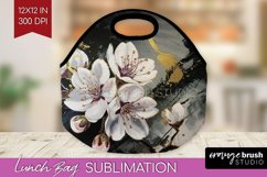White Flowers Lunch Bag - Floral Lunch Bug PNG Sublimation Product Image 1
