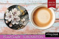 White Flowers Round Coaster - Floral Coaster PNG Sublimation Product Image 1