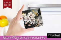 White Flowers Magnet Sublimation - Floral Square Magnet PNG Product Image 1