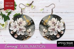 White Flowers Round Earrings - Floral PNG Sublimation Product Image 1