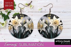 White Flowers Round Earrings - Floral PNG Sublimation Product Image 1