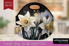 White Flowers Lunch Bag - Floral Lunch Bug PNG Sublimation Product Image 1