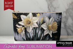 White Flowers Cosmetic Bag - Floral Makeup Bag PNG Product Image 1