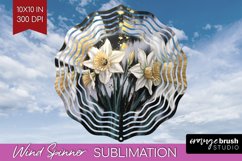 White Flowers Wind Spinner Sublimation PNG - Floral Round Product Image 1