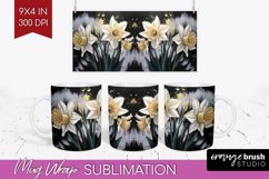 White Flowers Mug Wrap - Floral Mug PNG Sublimation Product Image 1