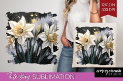 White Flowers Tote Bag - Floral Tote Bag PNG Sublimation Product Image 1