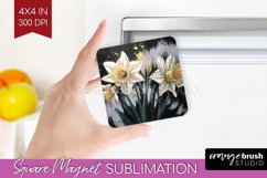 White Flowers Magnet Sublimation - Floral Square Magnet PNG Product Image 1