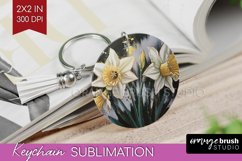 White Flowers Keychain PNG - Floral Keychain Sublimation Product Image 1