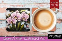 White Flowers Square Coaster - Floral Coaster PNG Product Image 1