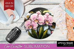 White Flowers Car Coaster - Floral Coaster PNG Sublimation Product Image 1