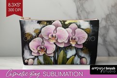 White Flowers Cosmetic Bag - Floral Makeup Bag PNG Product Image 1
