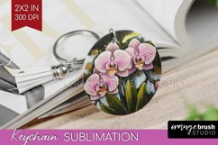 White Flowers Keychain PNG - Floral Keychain Sublimation Product Image 1