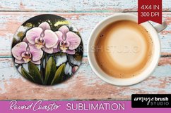 White Flowers Round Coaster - Floral Coaster PNG Sublimation Product Image 1