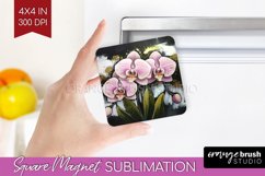 White Flowers Magnet Sublimation - Floral Square Magnet PNG Product Image 1