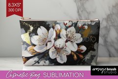 White Flowers Cosmetic Bag - Floral Makeup Bag PNG Product Image 1