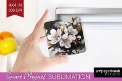 White Flowers Magnet Sublimation - Floral Square Magnet PNG Product Image 1