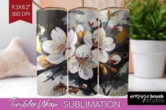 White Flowers Tumbler Wrap - Floral Tumbler PNG Sublimation Product Image 1