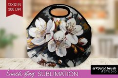 White Flowers Lunch Bag - Floral Lunch Bug PNG Sublimation Product Image 1