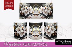 White Flowers Mug Wrap - Floral Mug PNG Sublimation Product Image 1