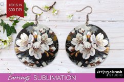White Flowers Round Earrings - Floral PNG Sublimation Product Image 1