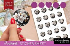 White Flowers Round Sticker - Floral Printable Sticker Sheet Product Image 1