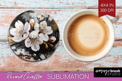 White Flowers Round Coaster - Floral Coaster PNG Sublimation Product Image 1