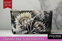 White Flowers Cosmetic Bag - Floral Makeup Bag PNG Product Image 1