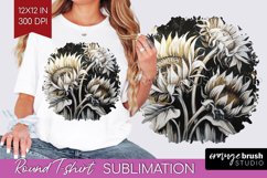 White Flowers Round Tshirt Background - Floral PNG Product Image 1