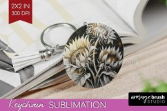 White Flowers Keychain PNG - Floral Keychain Sublimation Product Image 1