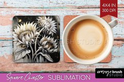 White Flowers Square Coaster - Floral Coaster PNG Product Image 1